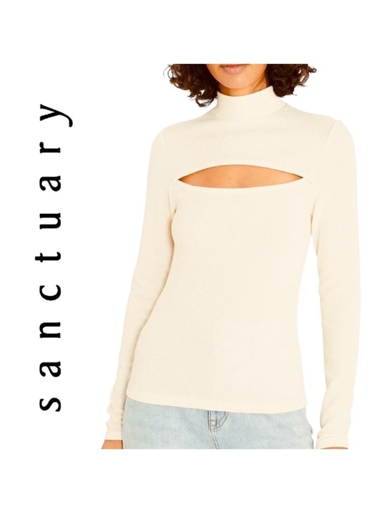 Sanctuary Tops - Sanctuary Womens Cut It Out Long Sleeve Mock Neck Ribbed Pullover Cream XL NWT